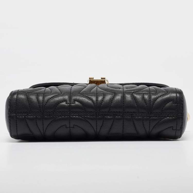 Pre Owned Aigner Black Logo Embossed Leather Pria Chain Shoulder Bag