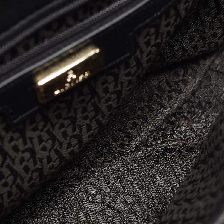 Pre Owned Aigner Black Logo Embossed Leather Pria Chain Shoulder Bag