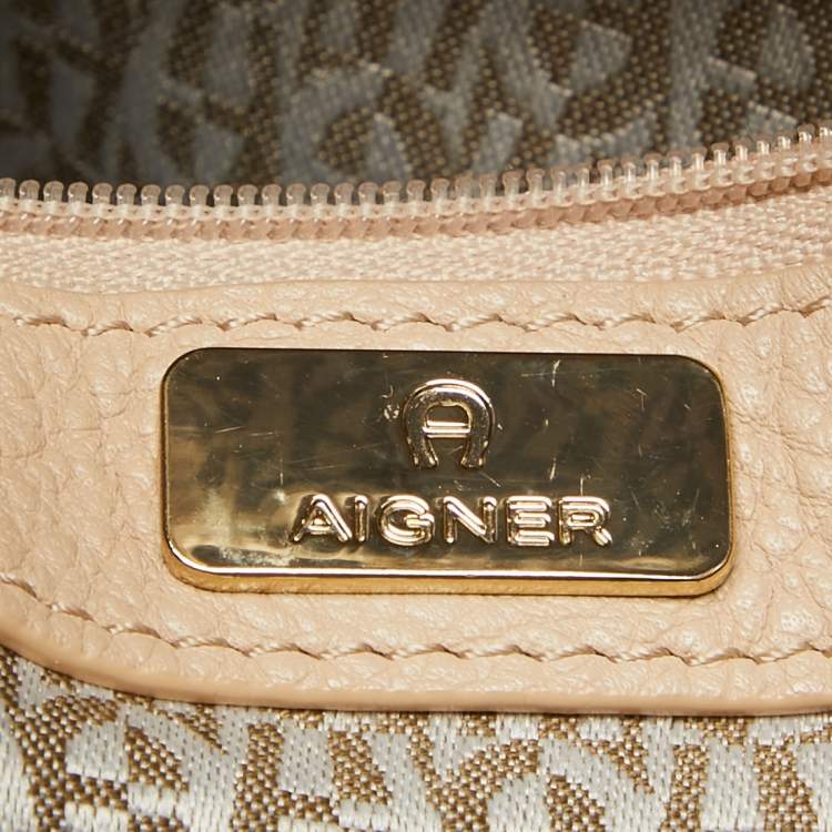 Pre Owned Aigner Beige/Multicolor Signature Floral Print PVC Satchel