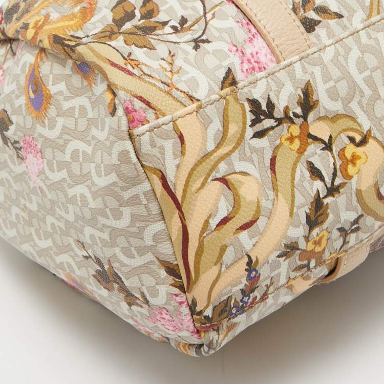 Pre Owned Aigner Beige/Multicolor Signature Floral Print PVC Satchel