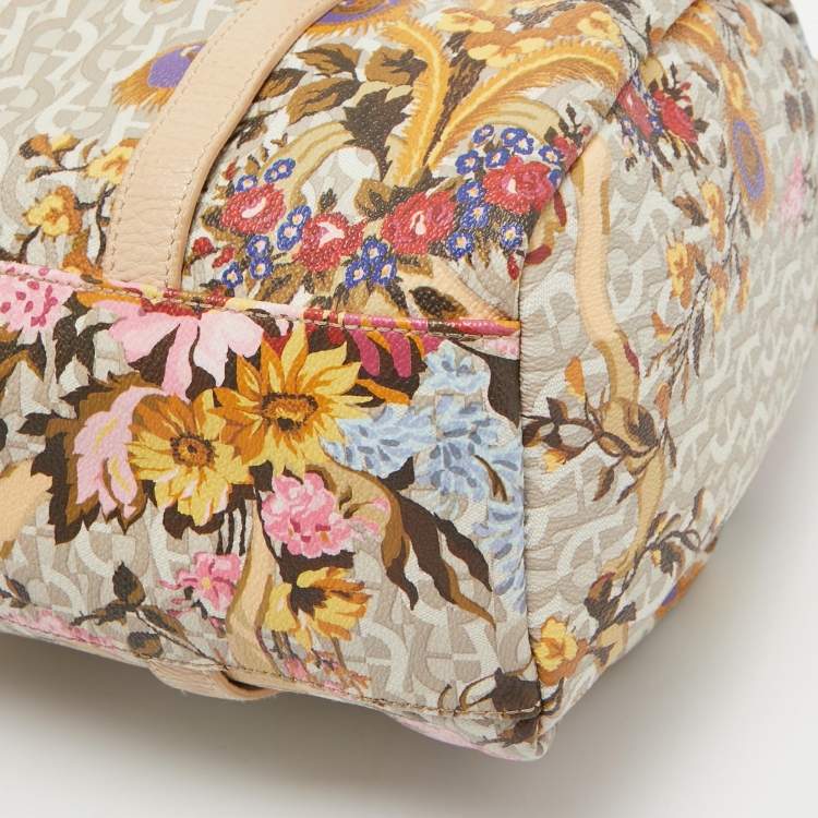 Pre Owned Aigner Beige/Multicolor Signature Floral Print PVC Satchel