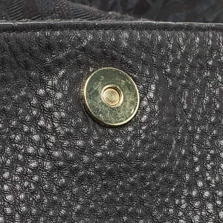 Pre Owned Aigner Black Monogram Canvas and Leather Logo Handle Hobo