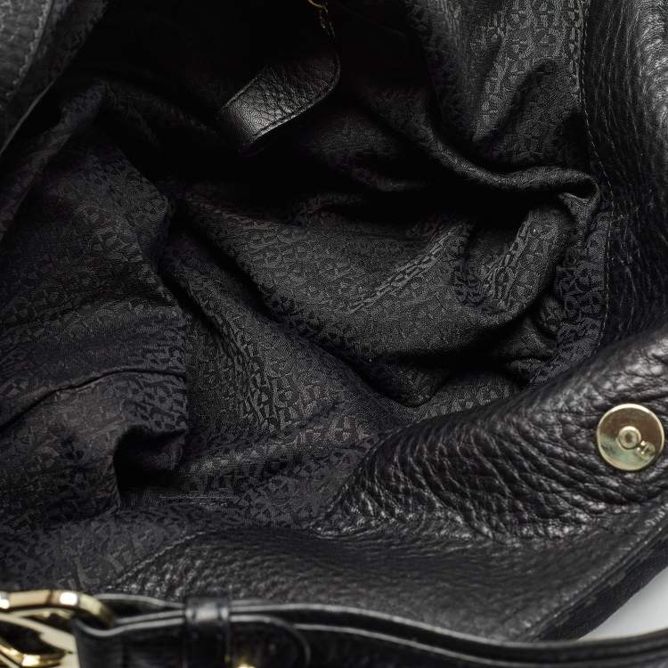 Pre Owned Aigner Black Monogram Canvas and Leather Logo Handle Hobo