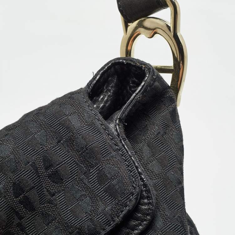 Pre Owned Aigner Black Monogram Canvas and Leather Logo Handle Hobo