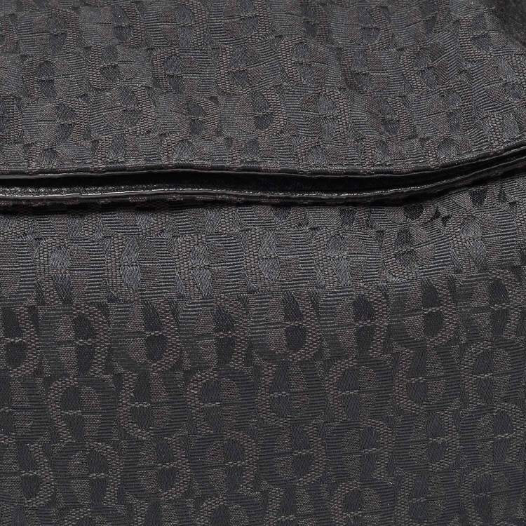 Pre Owned Aigner Black Monogram Canvas and Leather Logo Handle Hobo