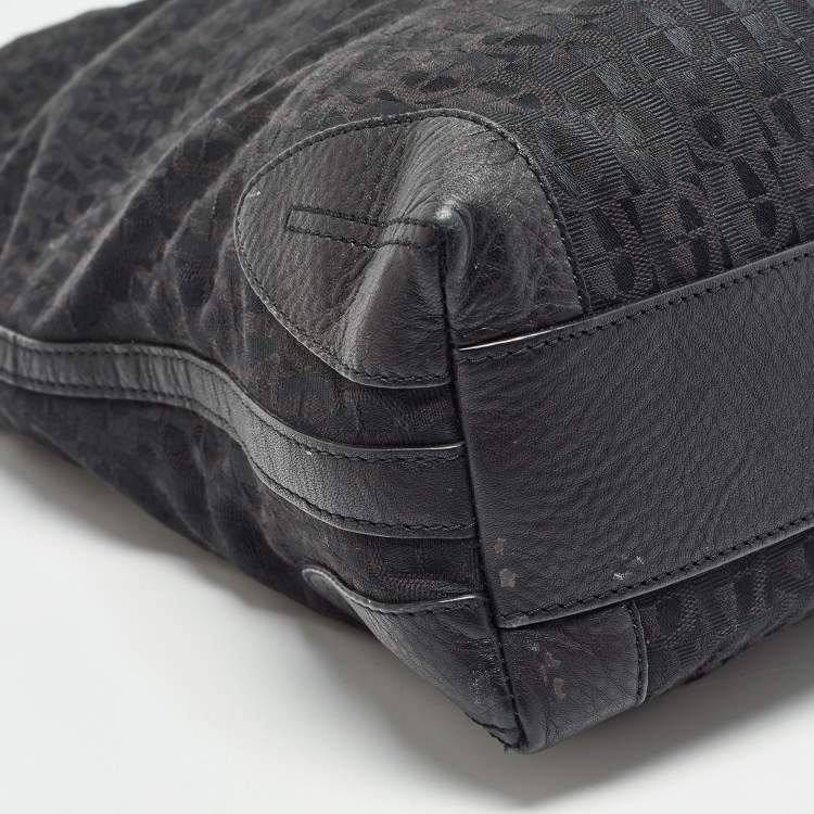 Pre Owned Aigner Black Monogram Canvas and Leather Logo Handle Hobo