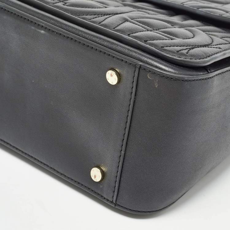 Pre Owned Aigner Black Logo Embossed Leather Genoveva Top Handle Bag