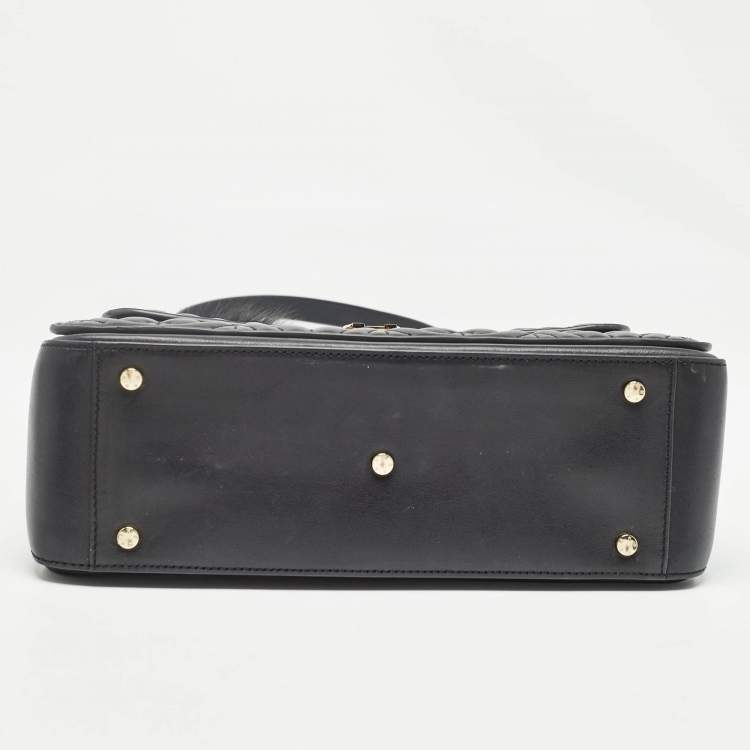 Pre Owned Aigner Black Logo Embossed Leather Genoveva Top Handle Bag