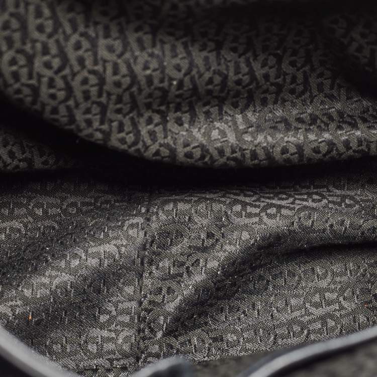 Pre Owned Aigner Black Logo Embossed Leather Genoveva Top Handle Bag