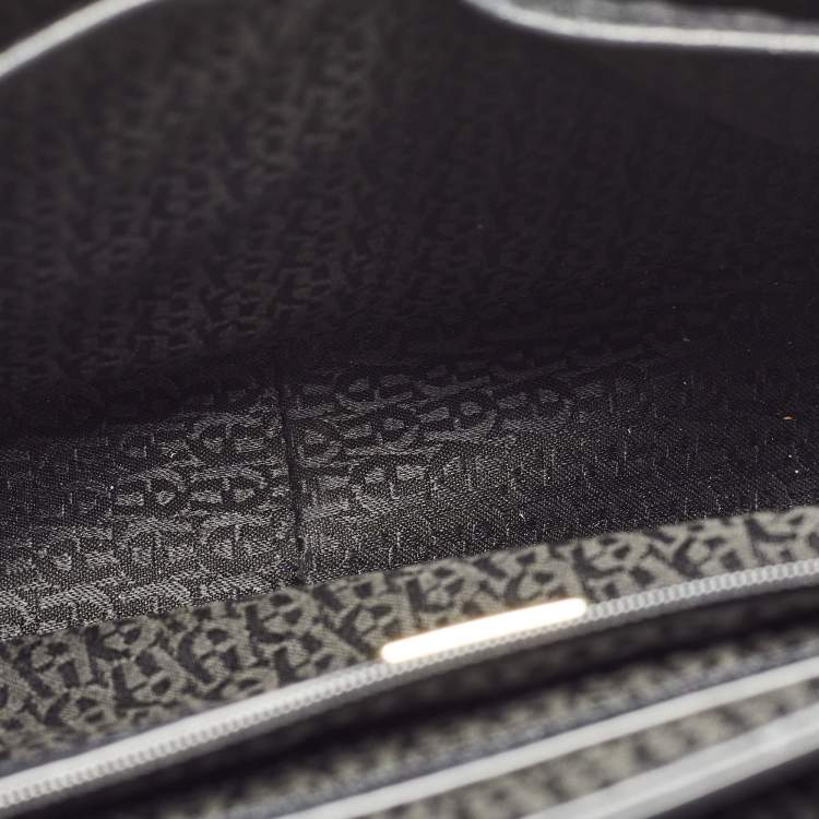 Pre Owned Aigner Black Logo Embossed Leather Genoveva Top Handle Bag