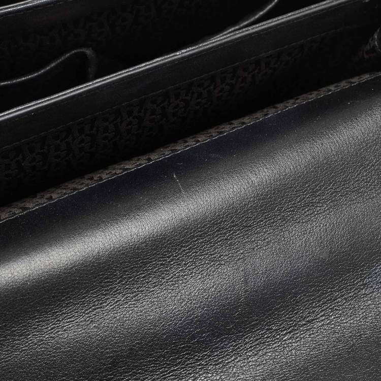 Pre Owned Aigner Black Logo Embossed Leather Genoveva Top Handle Bag
