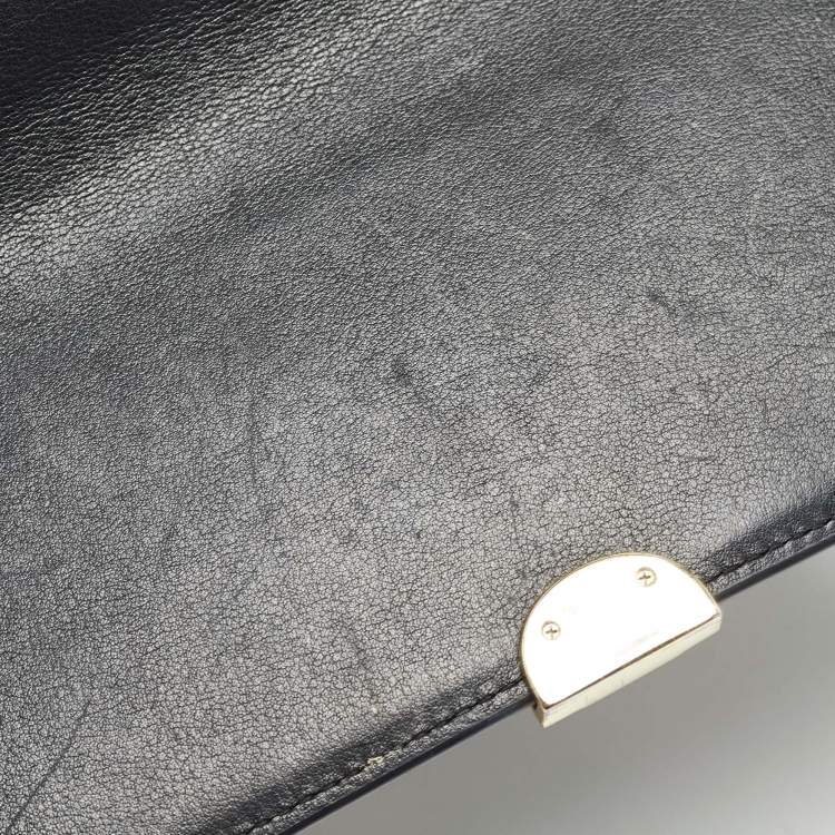Pre Owned Aigner Black Logo Embossed Leather Genoveva Top Handle Bag