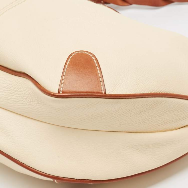 Pre Owned Aigner Brown/Off White Leather Logo Hobo