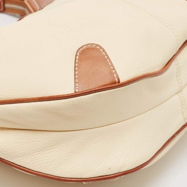 Pre Owned Aigner Brown/Off White Leather Logo Hobo