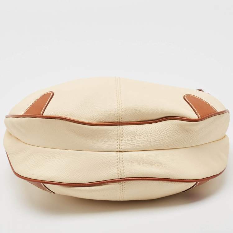 Pre Owned Aigner Brown/Off White Leather Logo Hobo