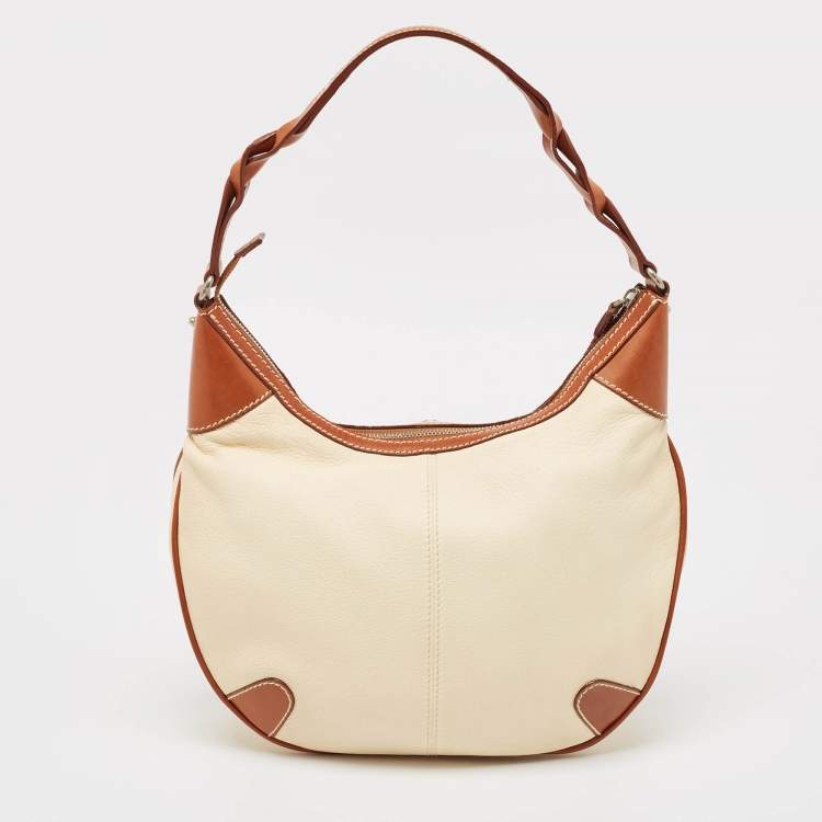 Pre Owned Aigner Brown/Off White Leather Logo Hobo