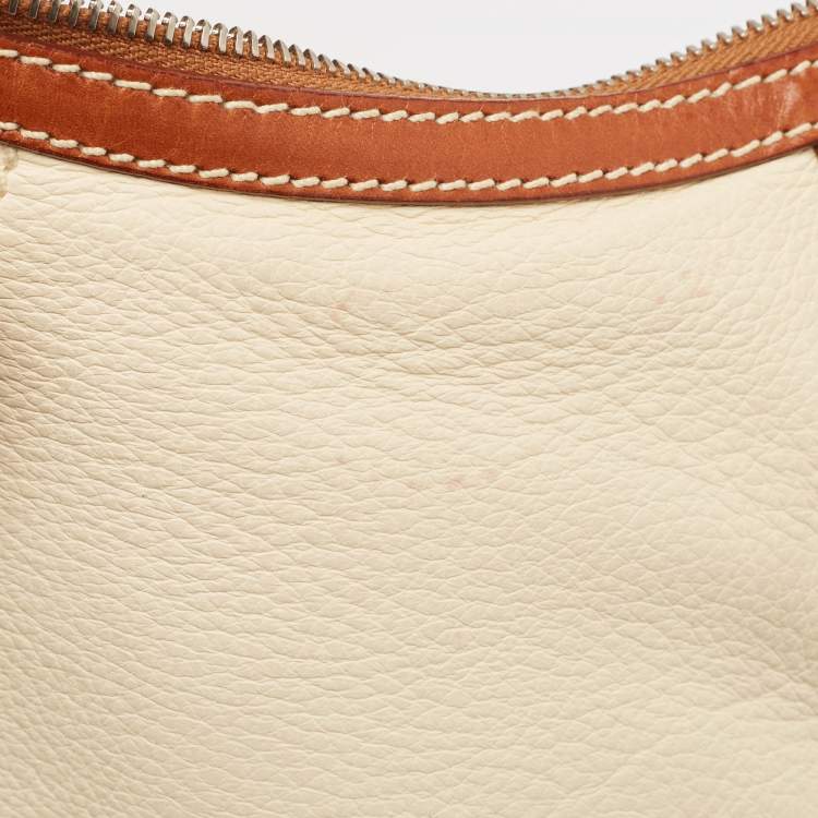 Pre Owned Aigner Brown/Off White Leather Logo Hobo