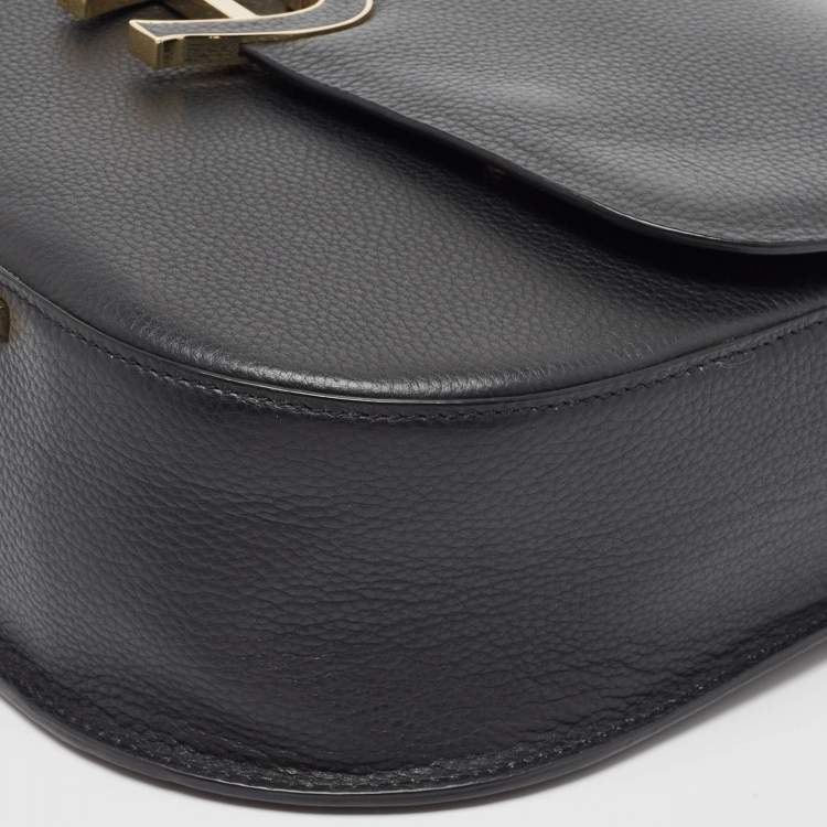 Pre Owned Aigner Black Leather Logo Flap Top Handle Bag