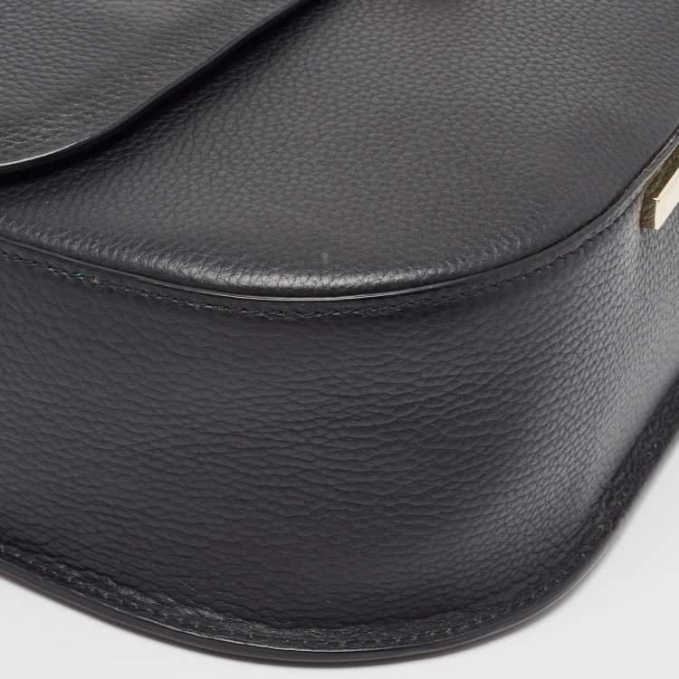 Pre Owned Aigner Black Leather Logo Flap Top Handle Bag