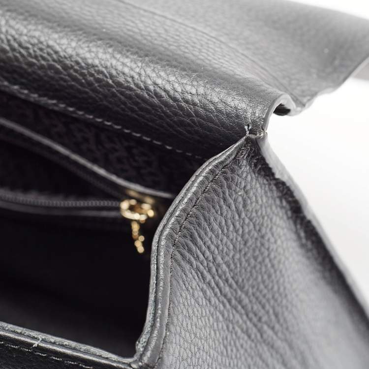 Pre Owned Aigner Black Leather Logo Flap Top Handle Bag