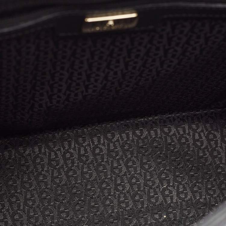 Pre Owned Aigner Black Leather Logo Flap Top Handle Bag