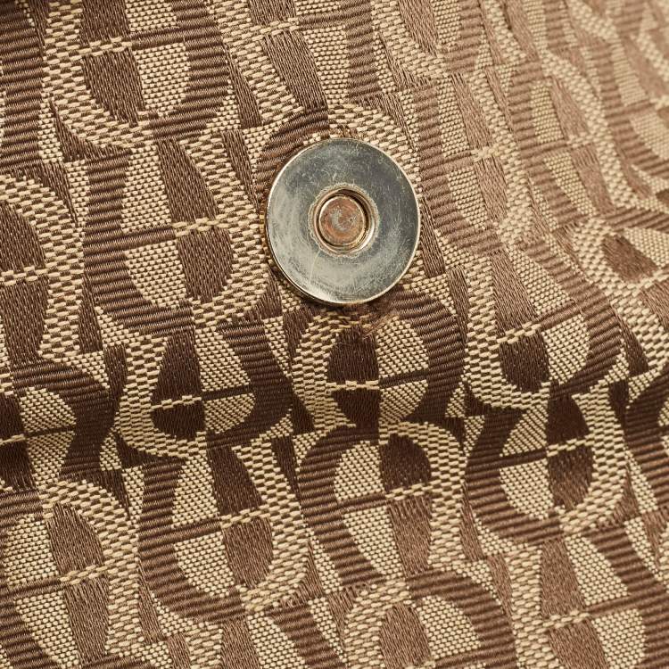 Pre Owned Aigner Beige/Red Signature Canvas and Leather Logo Flap Shoulder Bag