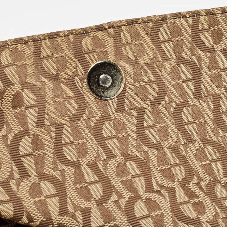 Pre Owned Aigner Beige/Red Signature Canvas and Leather Logo Flap Shoulder Bag