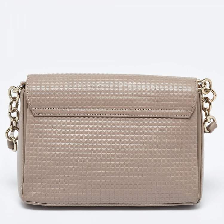 Pre Owned Aigner Beige Embossed Leather Flap Chain Crossbody Bag