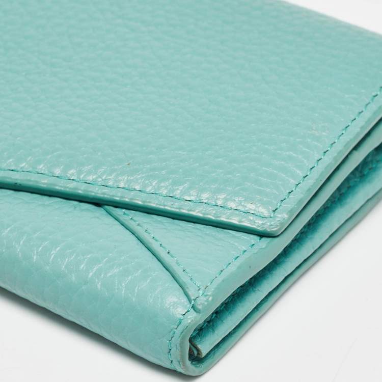 Pre Owned Aigner Blue Leather Logo Charm Flap Continental Wallet
