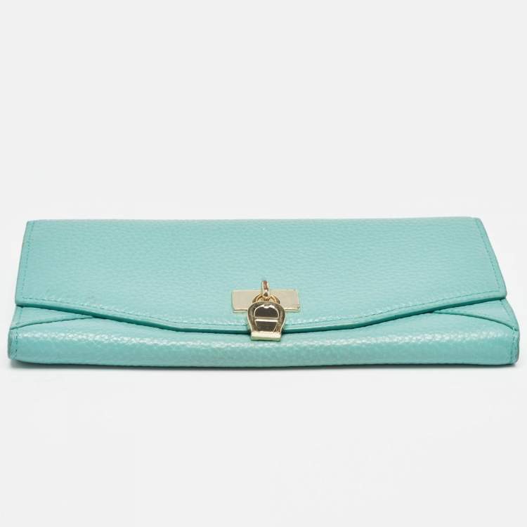 Pre Owned Aigner Blue Leather Logo Charm Flap Continental Wallet