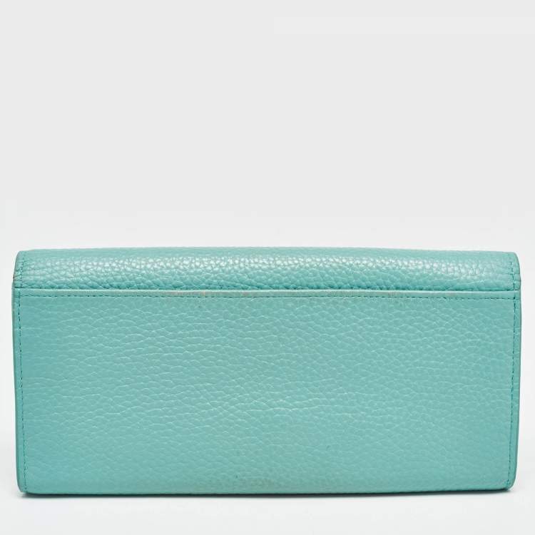 Pre Owned Aigner Blue Leather Logo Charm Flap Continental Wallet