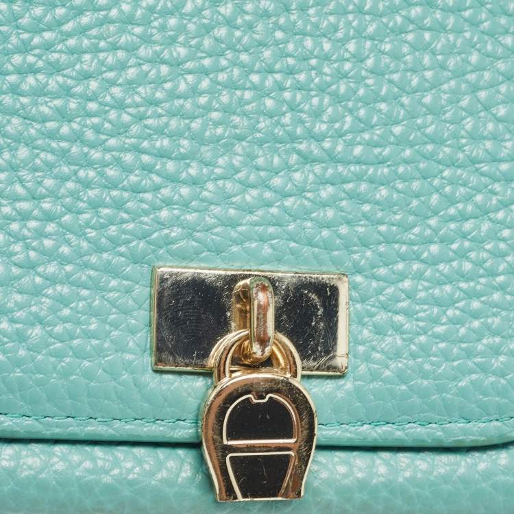 Pre Owned Aigner Blue Leather Logo Charm Flap Continental Wallet