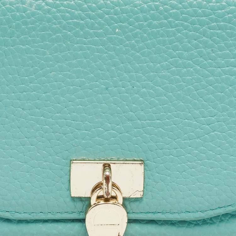 Pre Owned Aigner Blue Leather Logo Charm Flap Continental Wallet