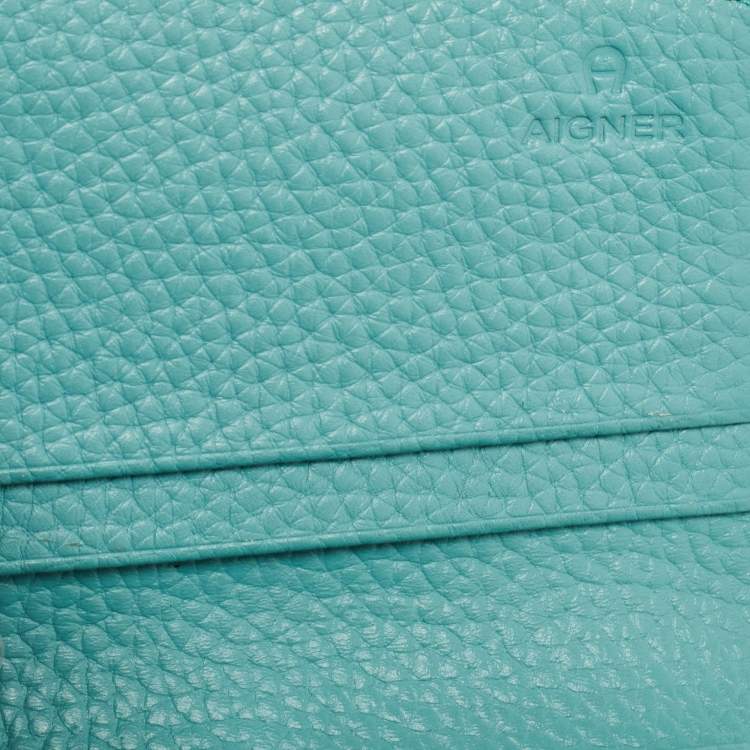 Pre Owned Aigner Blue Leather Logo Charm Flap Continental Wallet
