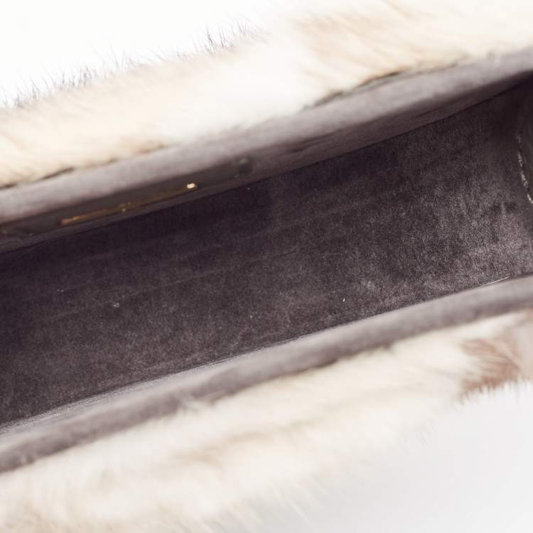 Pre Owned Aigner Grey Faux Fur and Leather Round Wristlet Clutch