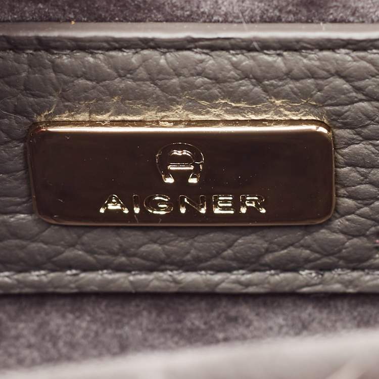 Pre Owned Aigner Grey Faux Fur and Leather Round Wristlet Clutch