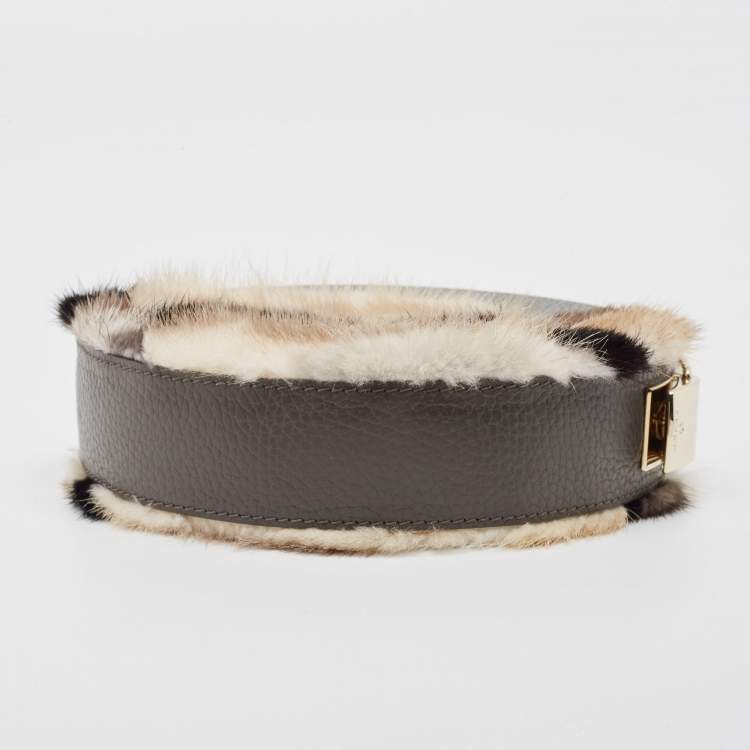 Pre Owned Aigner Grey Faux Fur and Leather Round Wristlet Clutch