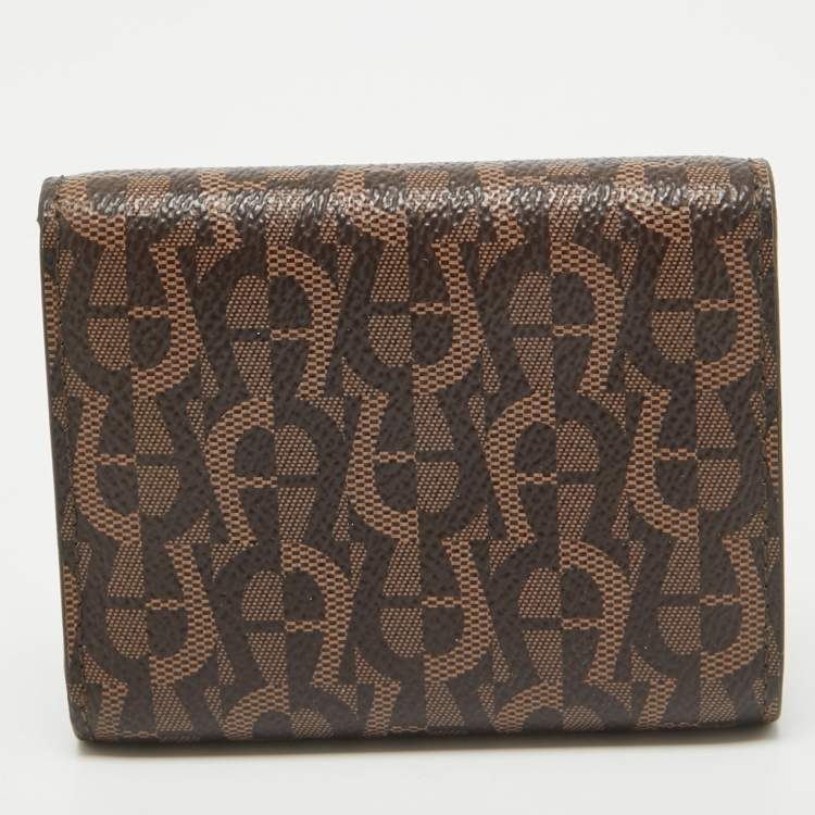 Pre Owned Aigner Dark Brown Monogram Coated Canvas Logo Trifold Wallet