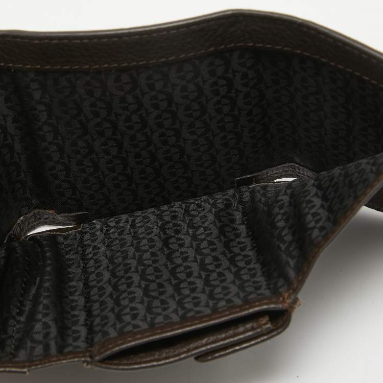 Pre Owned Aigner Dark Brown Monogram Coated Canvas Logo Trifold Wallet