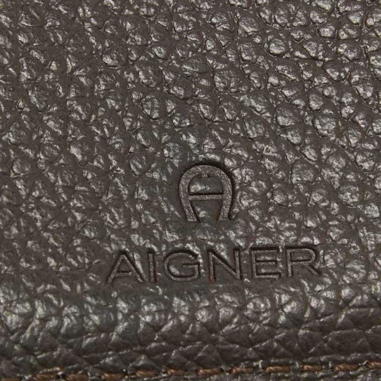 Pre Owned Aigner Dark Brown Monogram Coated Canvas Logo Trifold Wallet