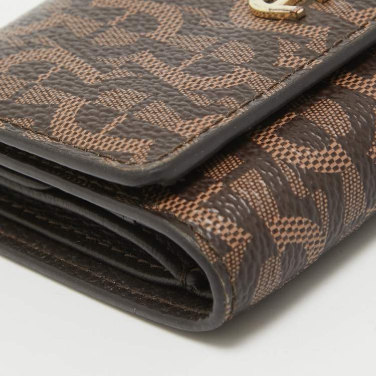 Pre Owned Aigner Dark Brown Monogram Coated Canvas Logo Trifold Wallet
