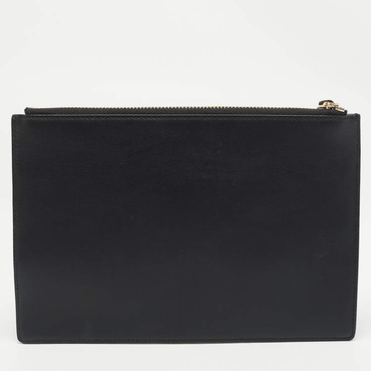Pre Owned Aigner Black Leather Motif Zip Pouch
