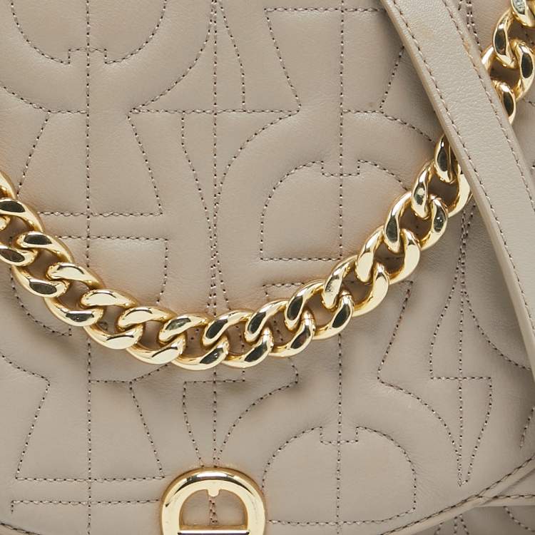 Pre Owned Aigner Taupe Signature Leather Small Diadora Crossbody Bag