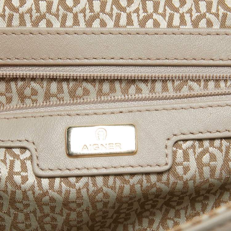 Pre Owned Aigner Taupe Signature Leather Small Diadora Crossbody Bag