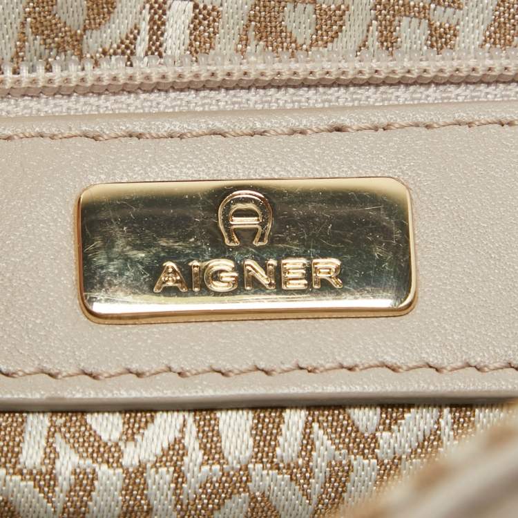 Pre Owned Aigner Taupe Signature Leather Small Diadora Crossbody Bag