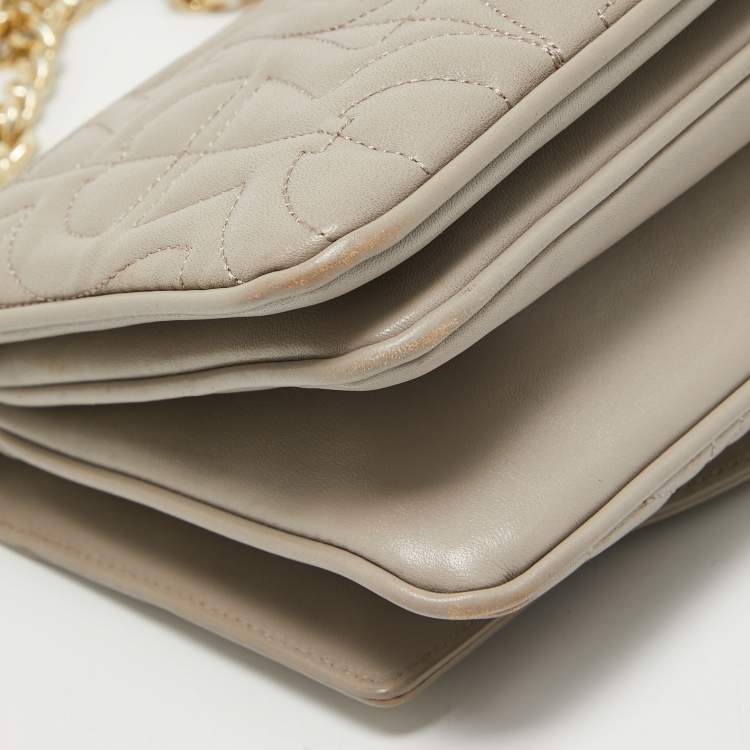 Pre Owned Aigner Taupe Signature Leather Small Diadora Crossbody Bag