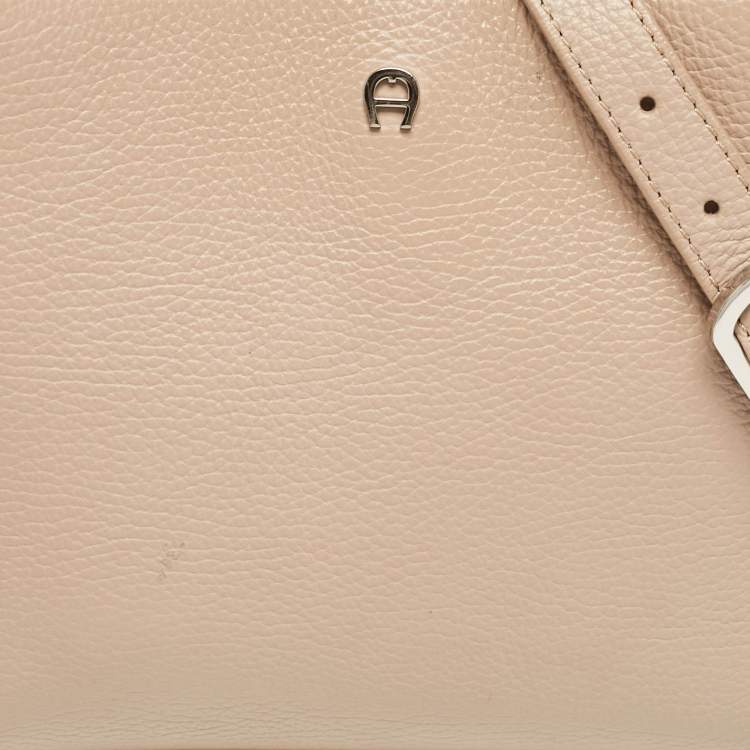 Pre Owned Aigner Beige Leather Top Handle Bag