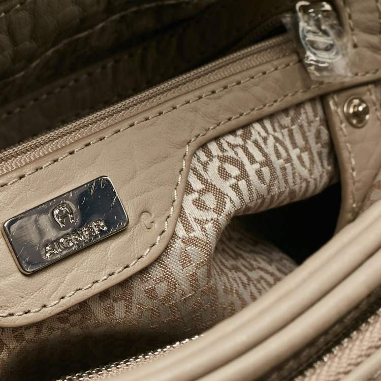 Pre Owned Aigner Light Beige Leather Double Zip Satchel