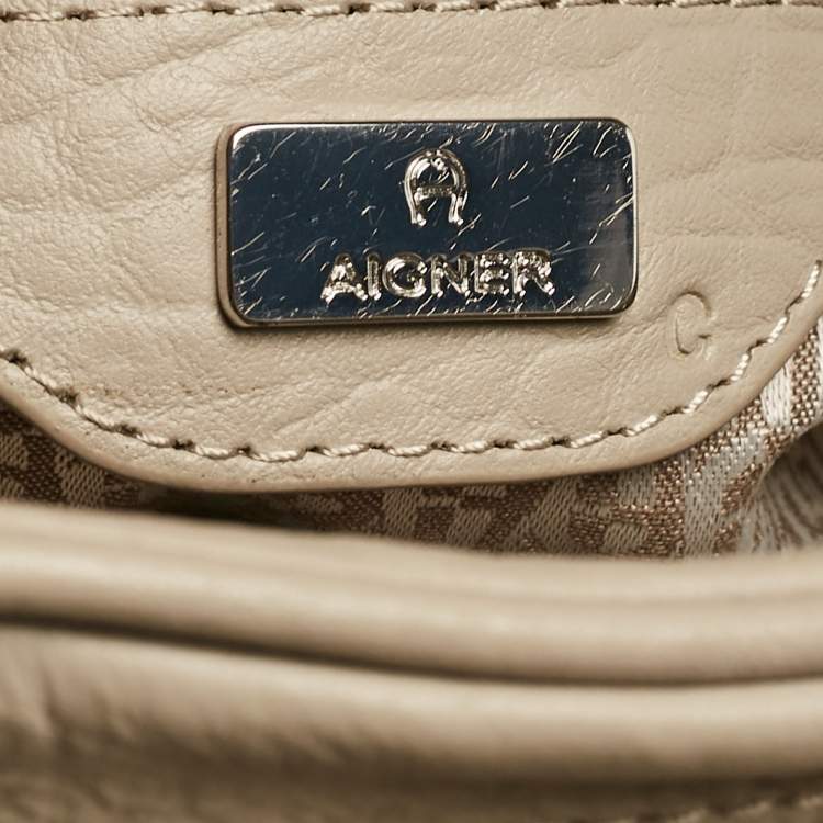 Pre Owned Aigner Light Beige Leather Double Zip Satchel