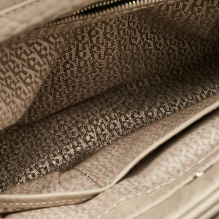 Pre Owned Aigner Light Beige Leather Double Zip Satchel